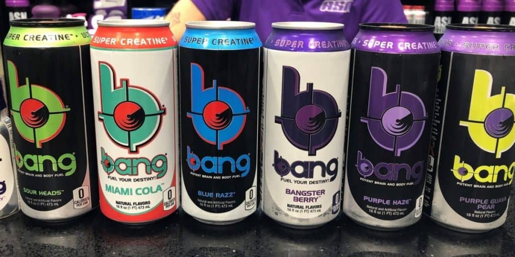 A variety Bang can flavors displayed