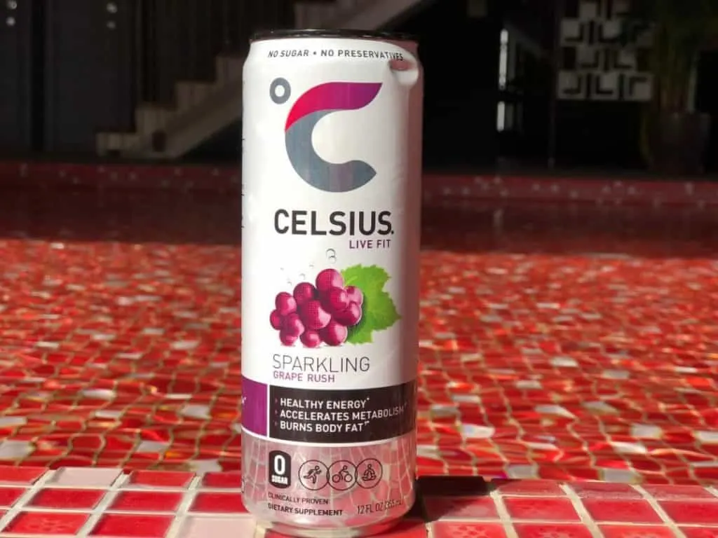 A can of Celsius in Sparkling Grape Rush