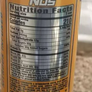 Nutrition label of NOS energy drinks.