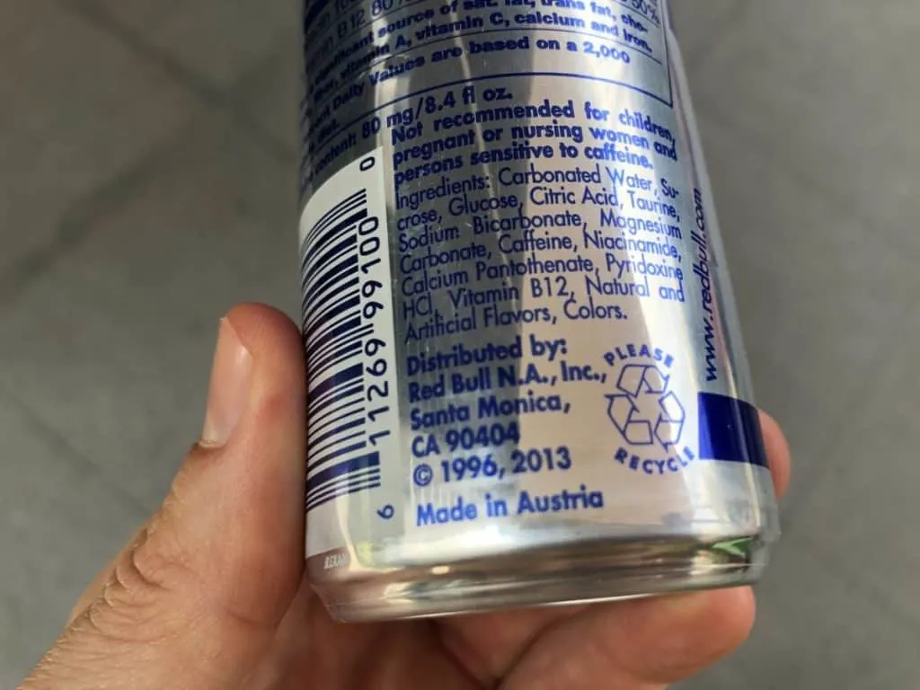 The ingredients of Red Bull Energy Drink
