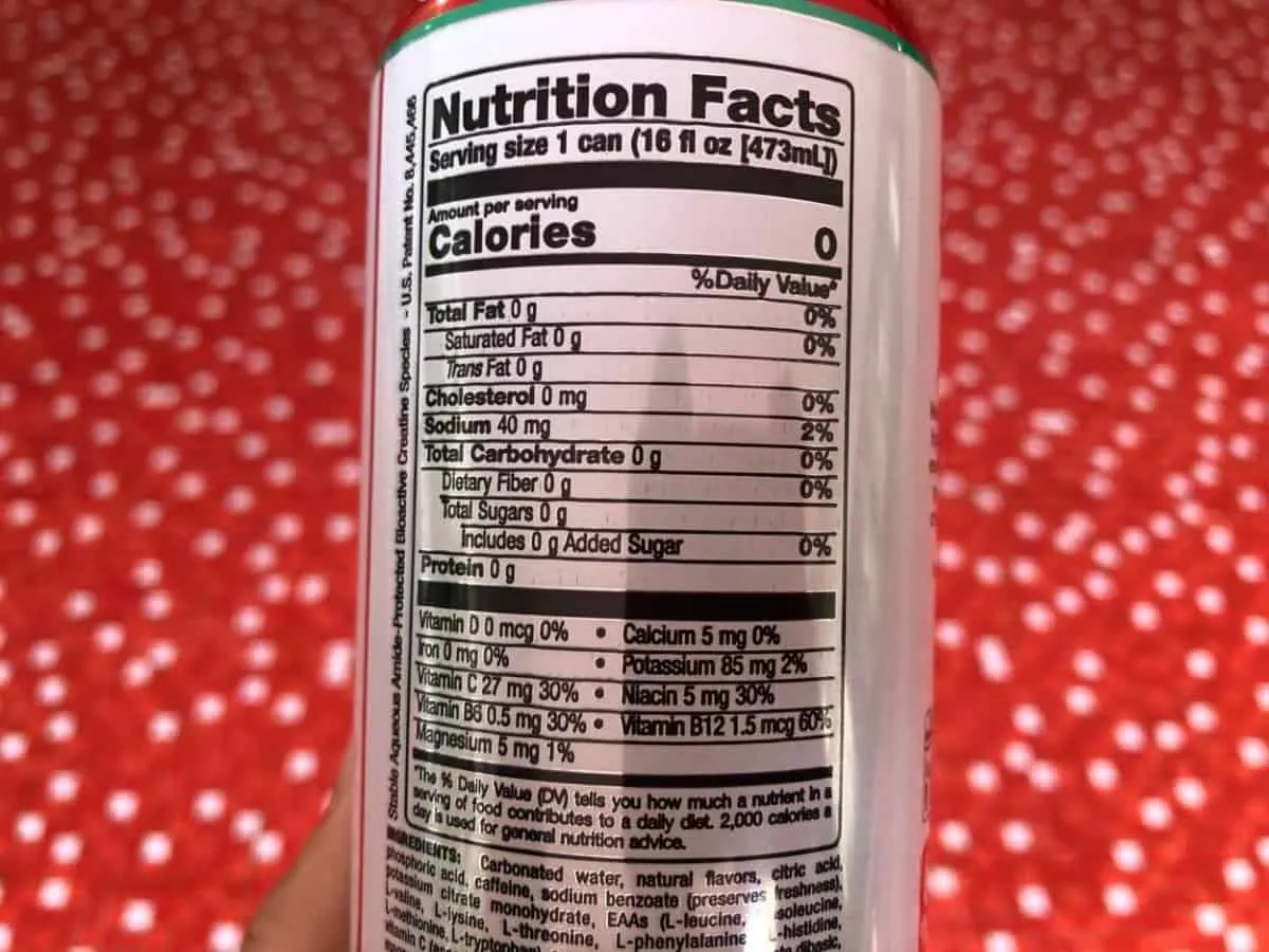 Nutrition Facts of Bang Energy Drink