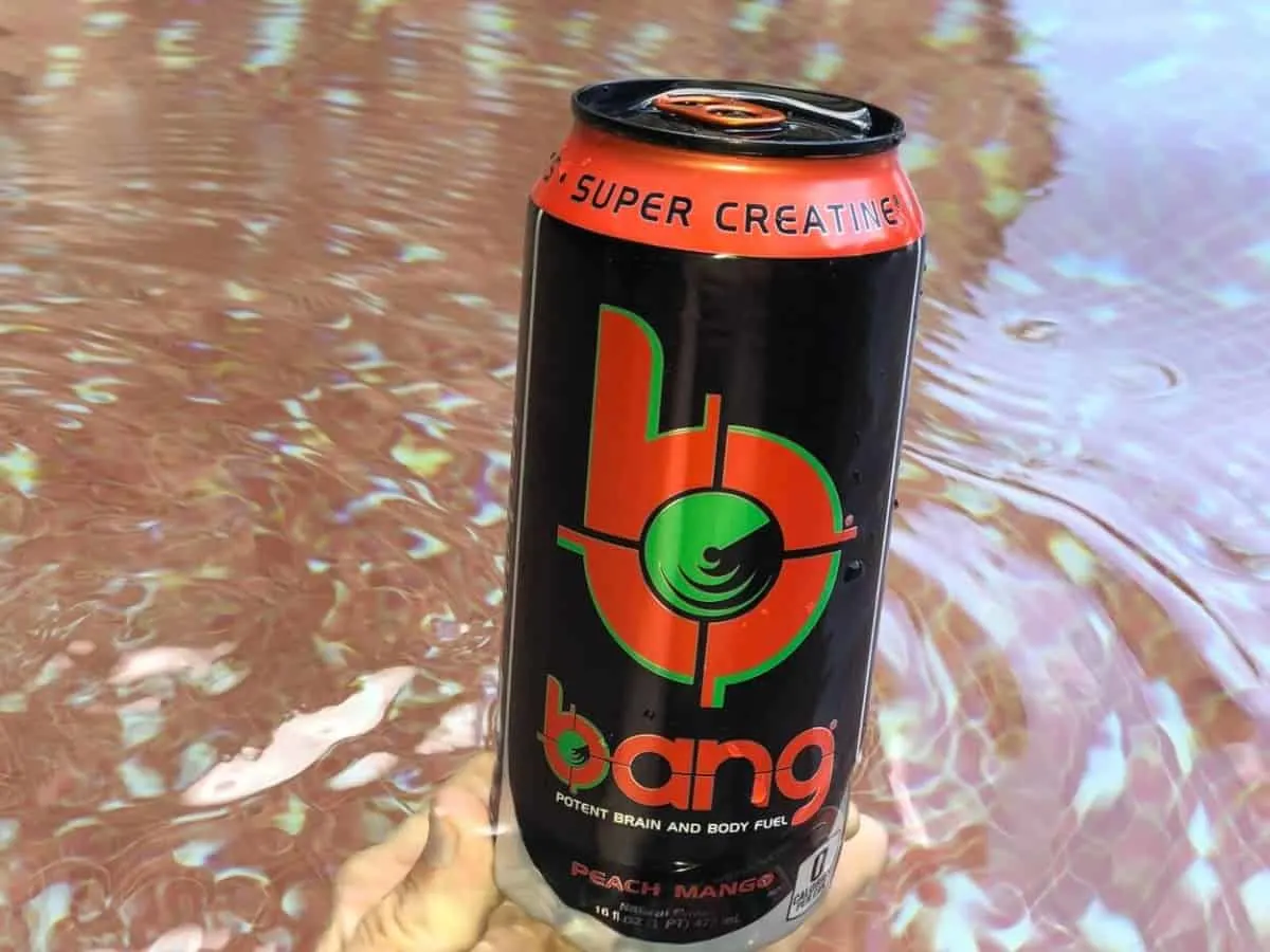 A can of Bang Peach Mango energy drink