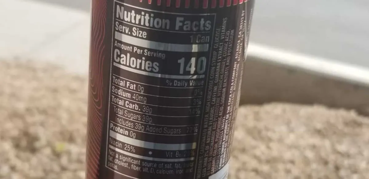Nutrition Facts label of Coca-Cola Energy