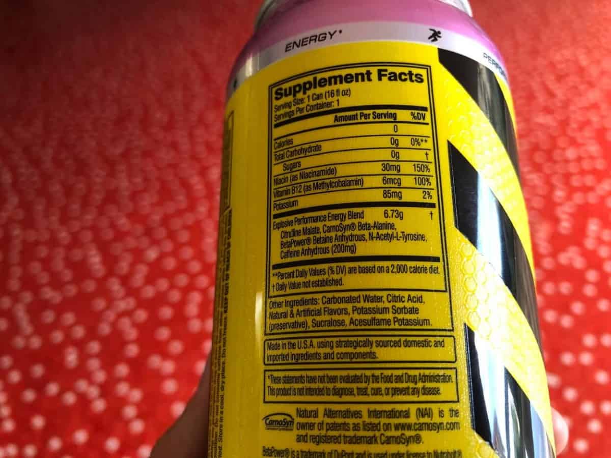Nutrition facts of C4 energy drink