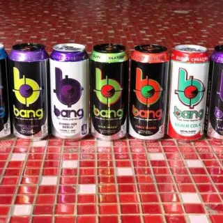 Different flavors of Bang energy drinks.