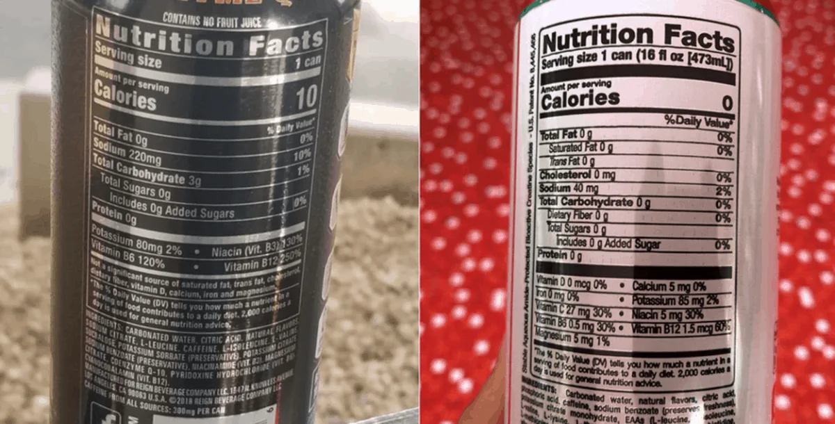 Nutrition facts of Reign and Bang