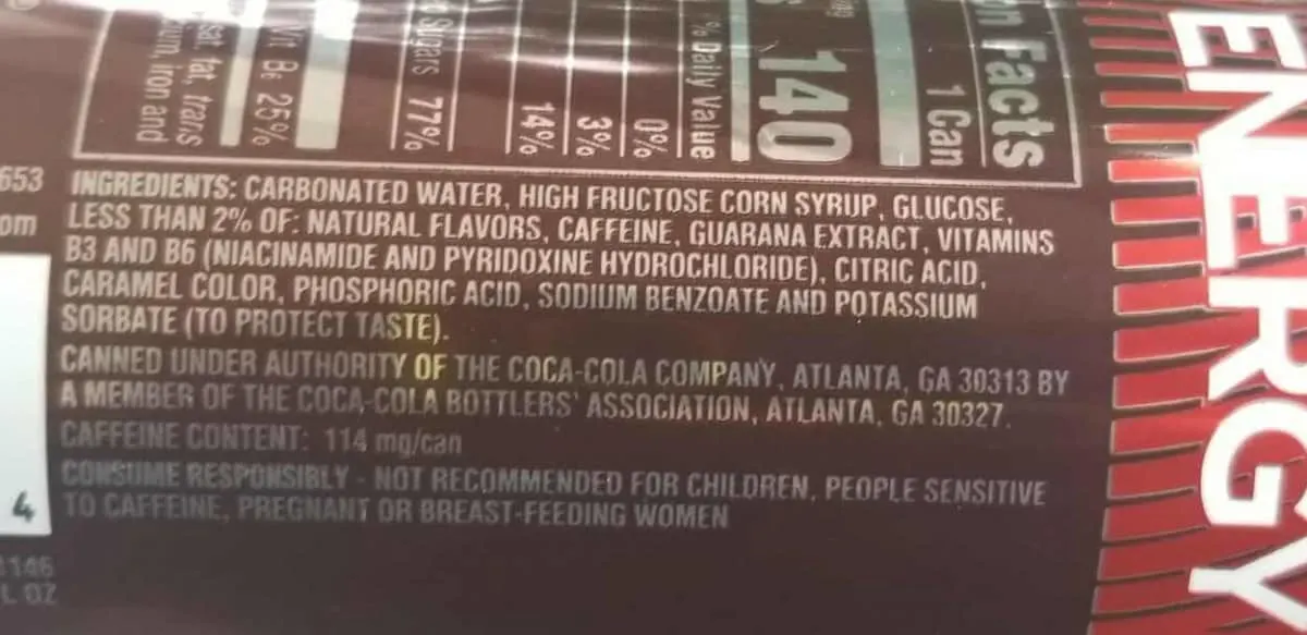 Ingredients, Back of a can, Energy Drink, Coca-Cola 