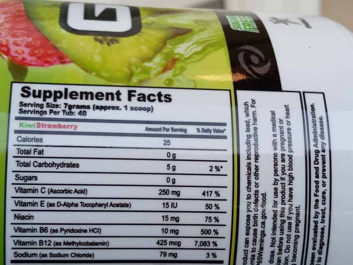 Nutrition facts of G Fuel Powder