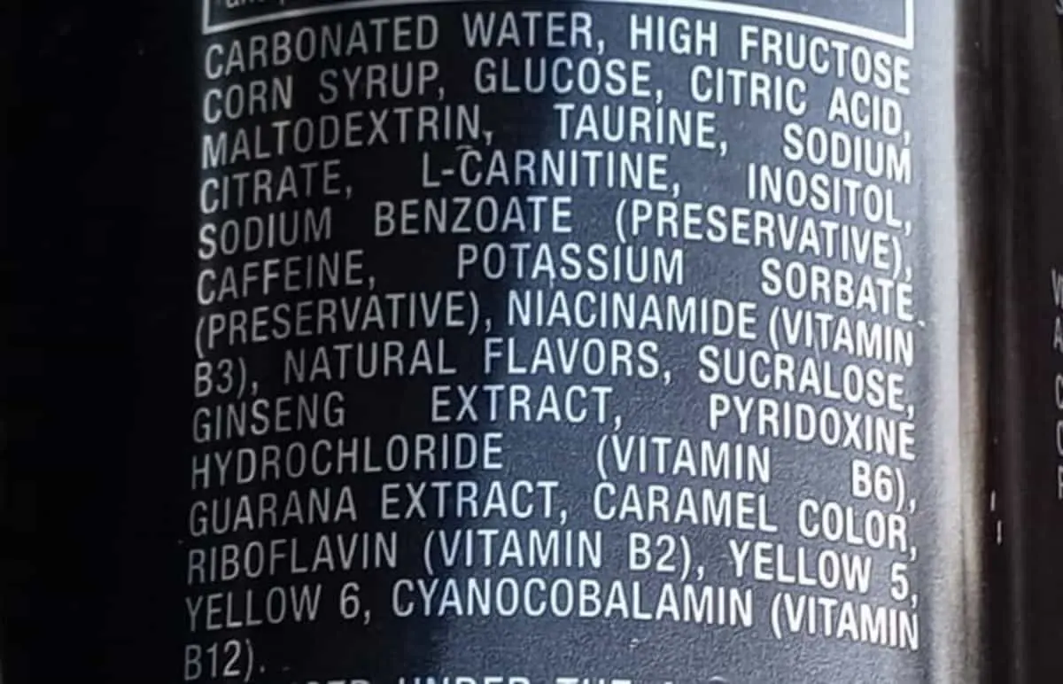 Venom energy drink, Can, Ingredients