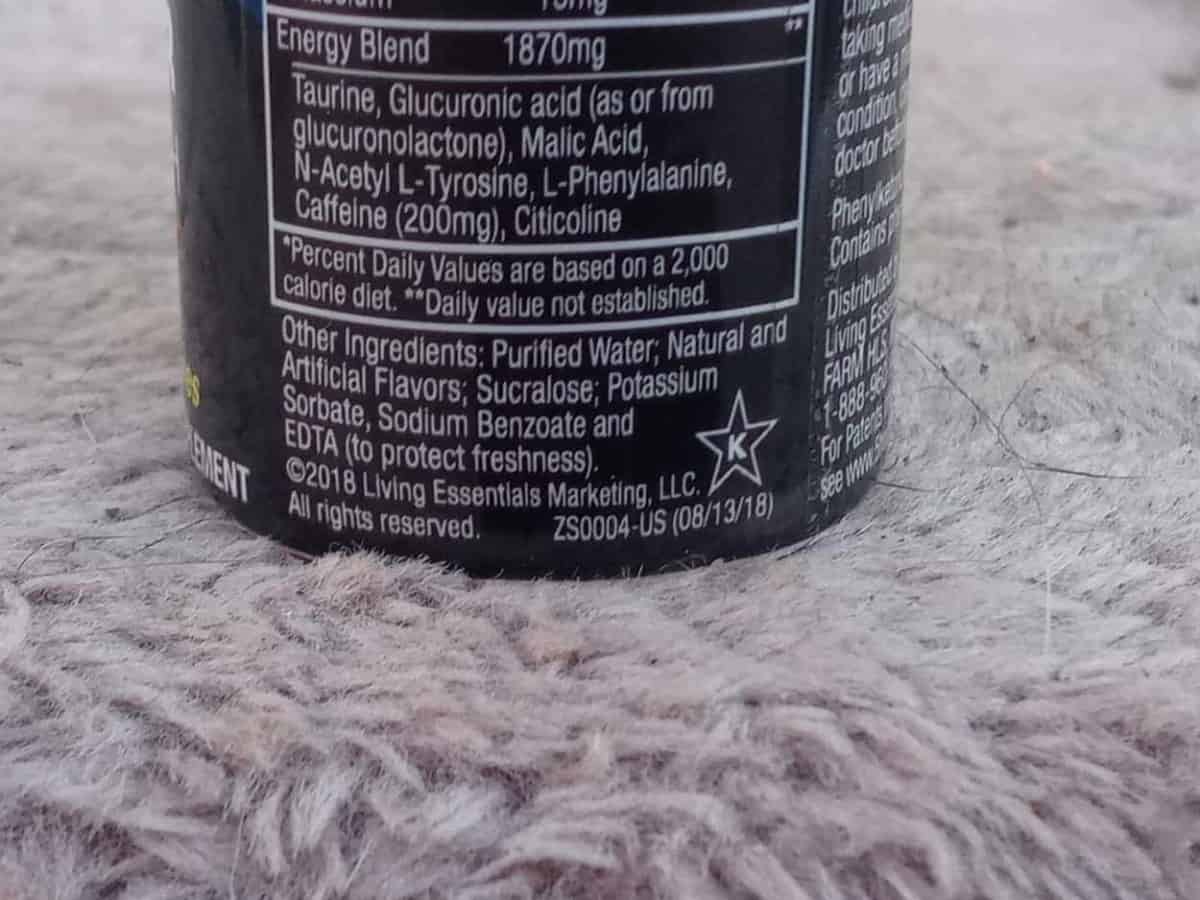 Photo of ingredients list of 5 Hour Energy