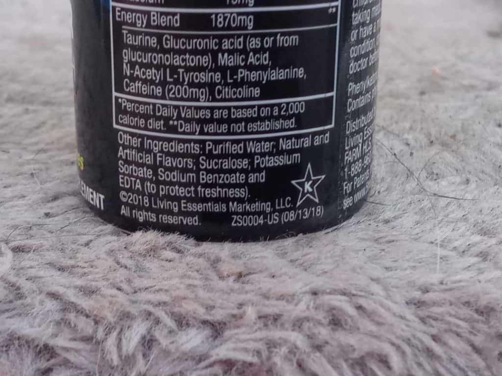 Ingredients list of 5 Hour Energy