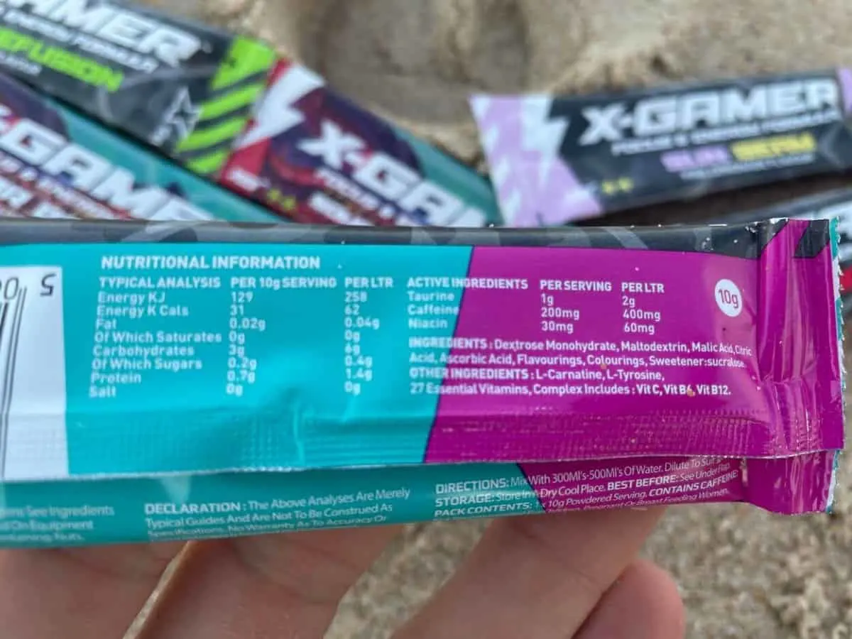 Nutrition facts of X-Gamer energy drink