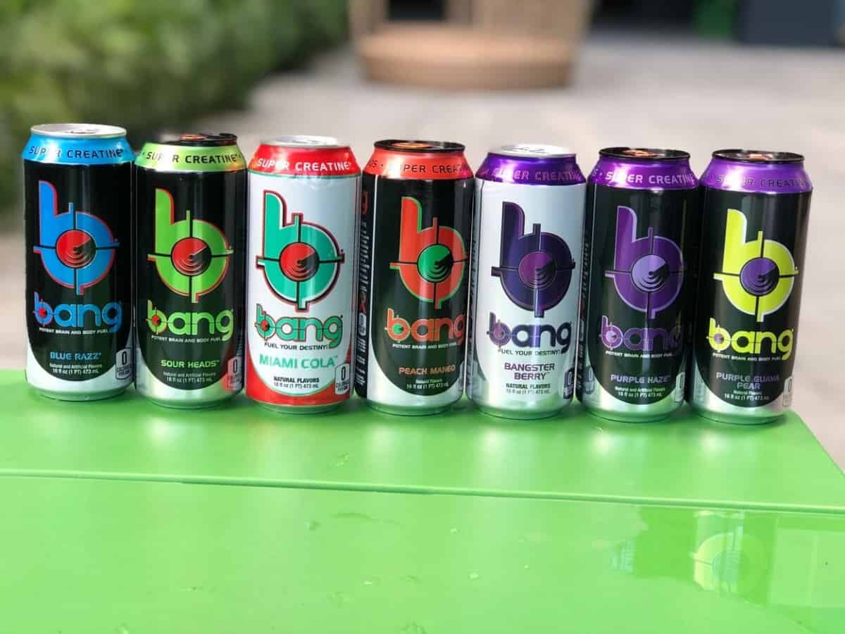 Different flavors of Bang Energy Drinks.
