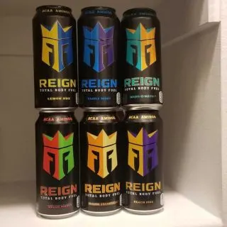 Different flavors of Reign Energy Drinks.