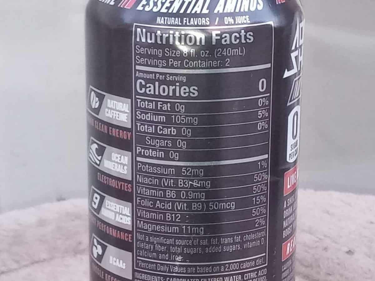 Nutrition facts of Adrenaline Shoc