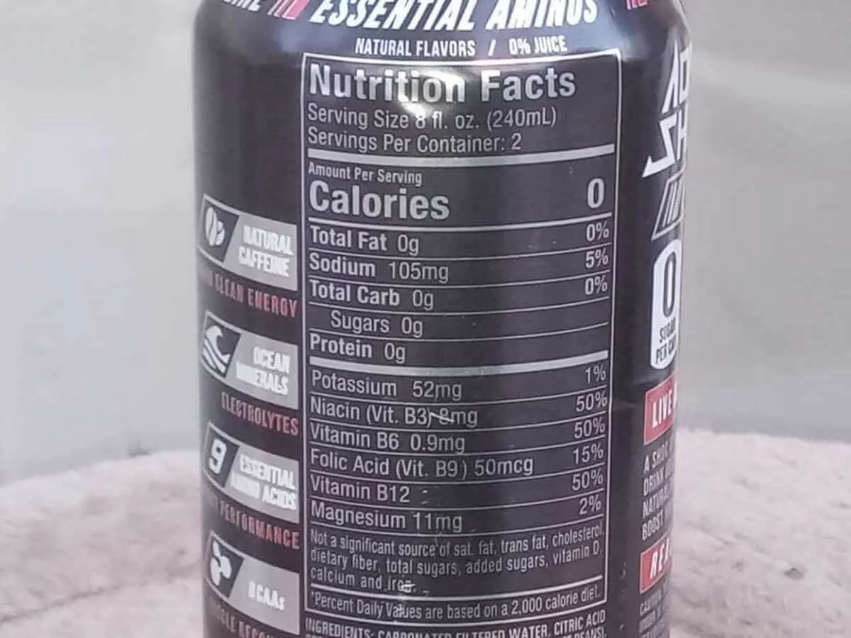 Nutrition facts of Adrenaline Shoc