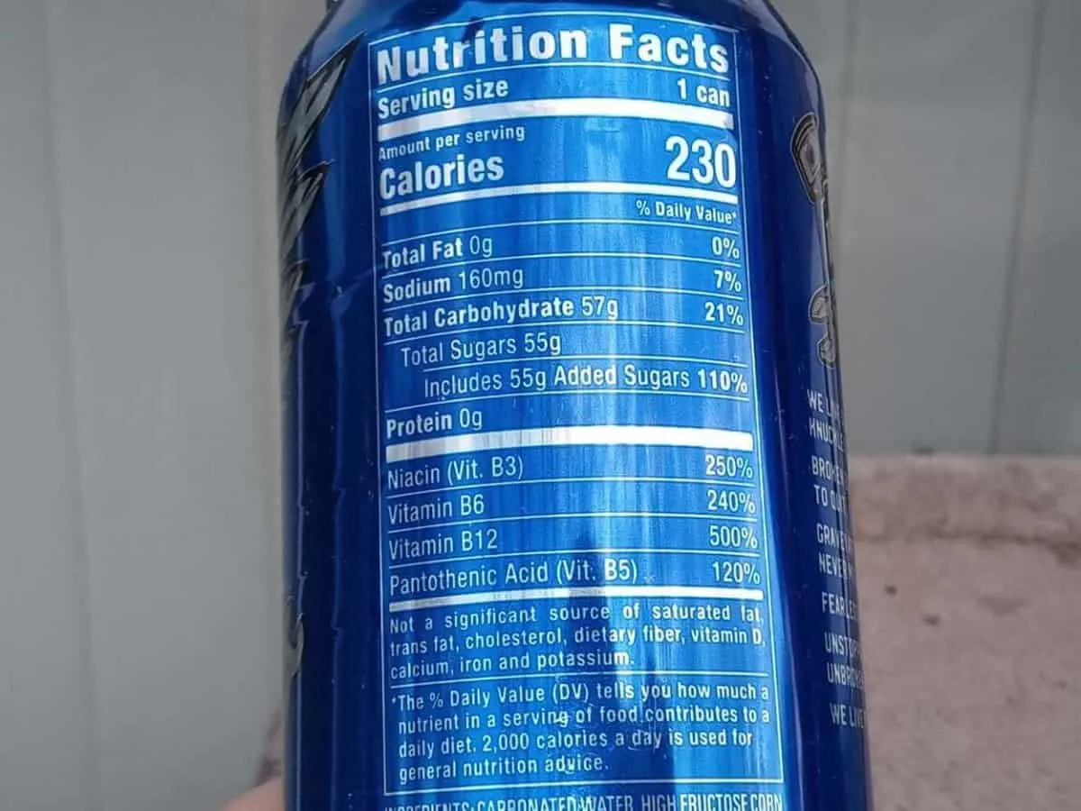 Nutrition facts of Full Throttle energy drink