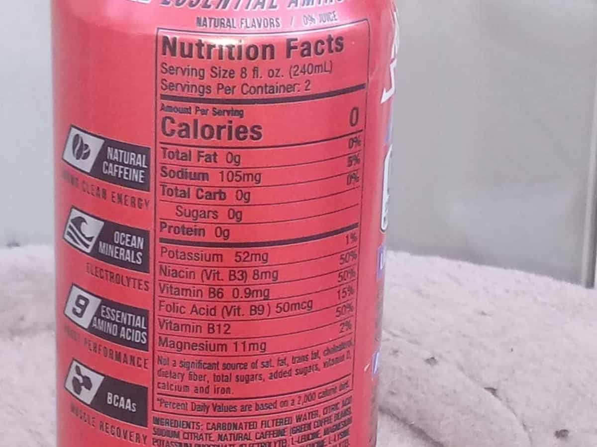 Nutrition Facts of Adrenaline Shoc Energy Drinks