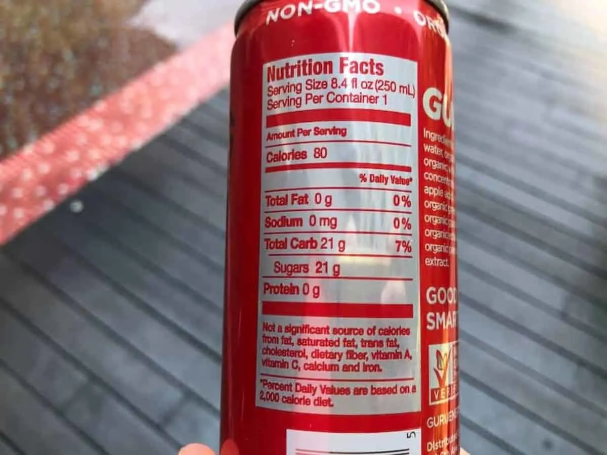 A photo of Guru's Energy drink nutrition facts