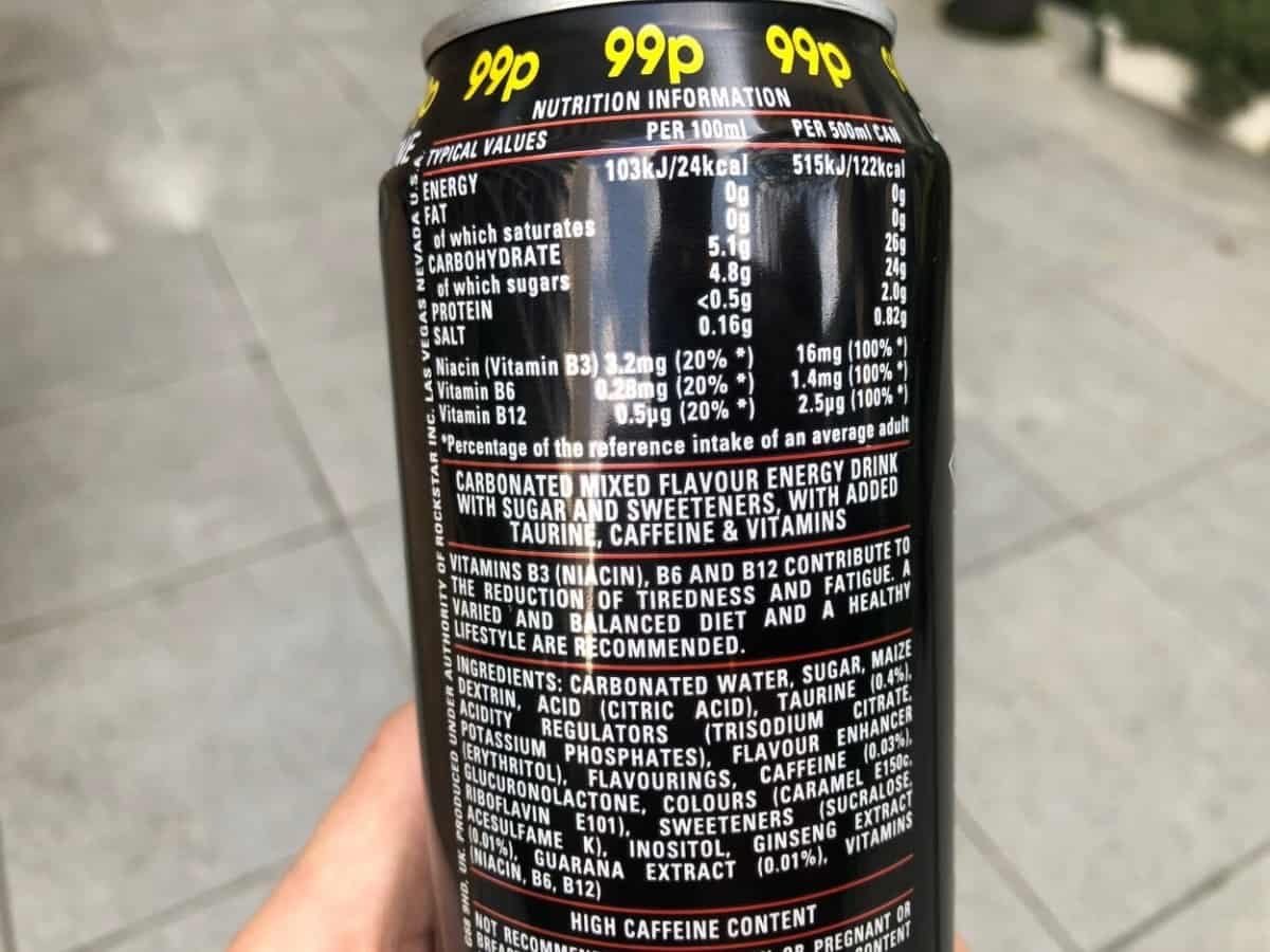 Nutrition facts and ingredients of Rockstar energy drink