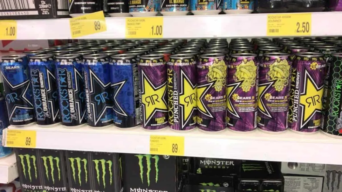 Rockstar energy drinks on a shelf