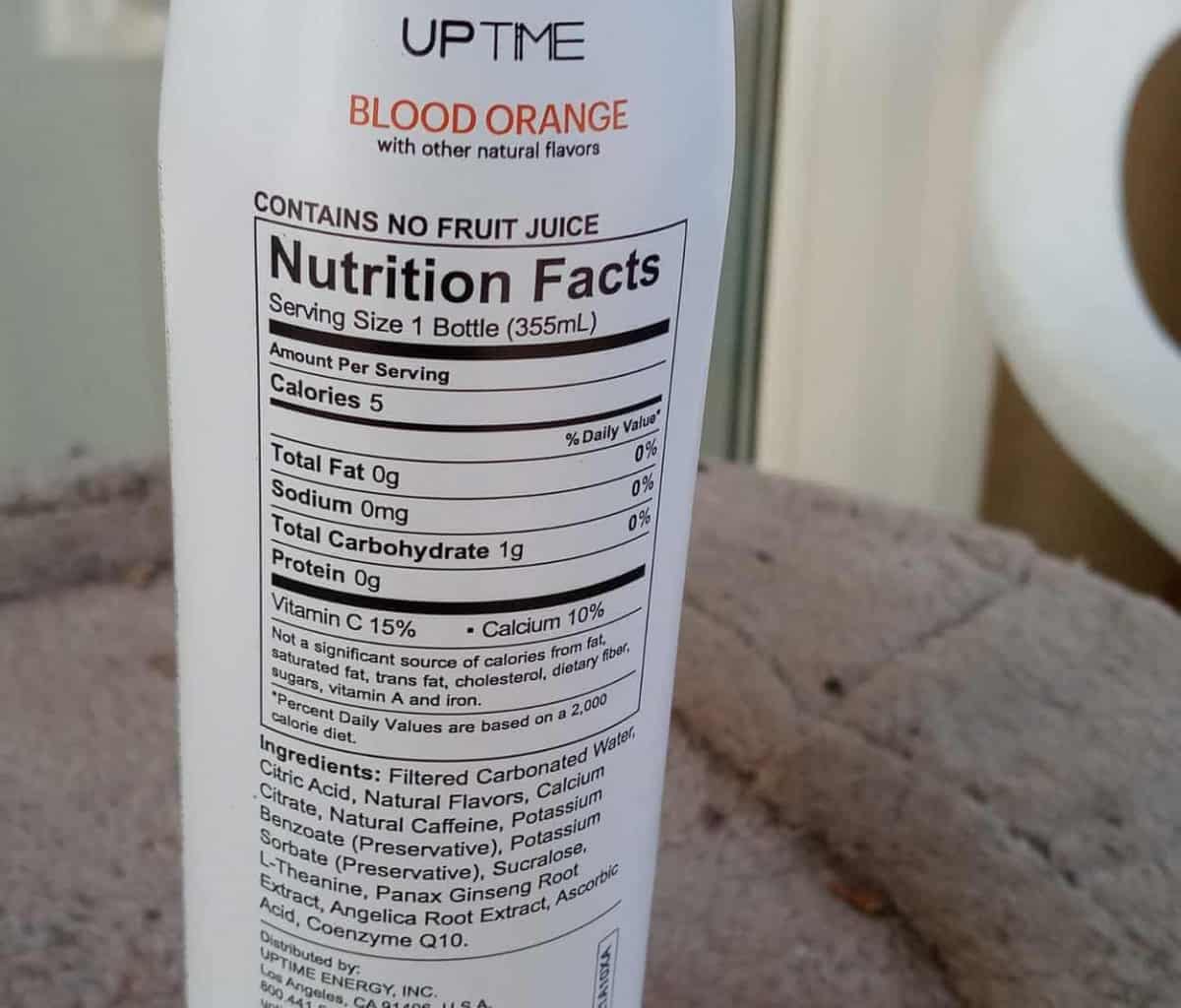 Nutrition facts of Uptime energy drink