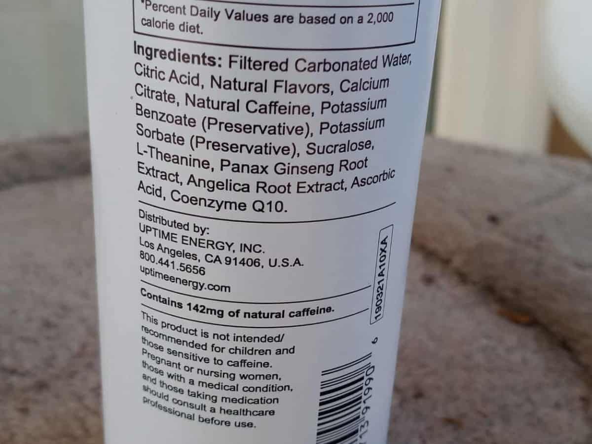 Ingredients of Uptime energy drink