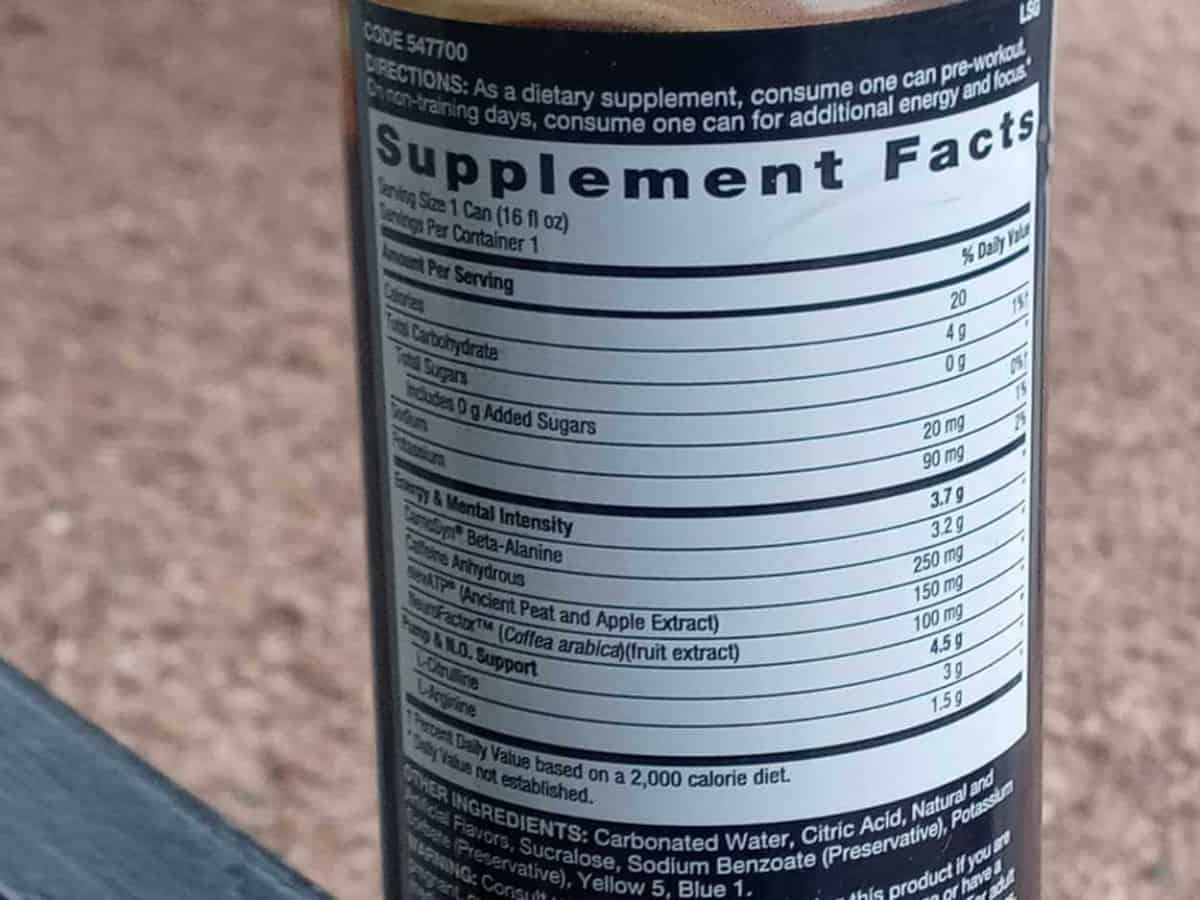 Nutrition facts of Lit energy drink
