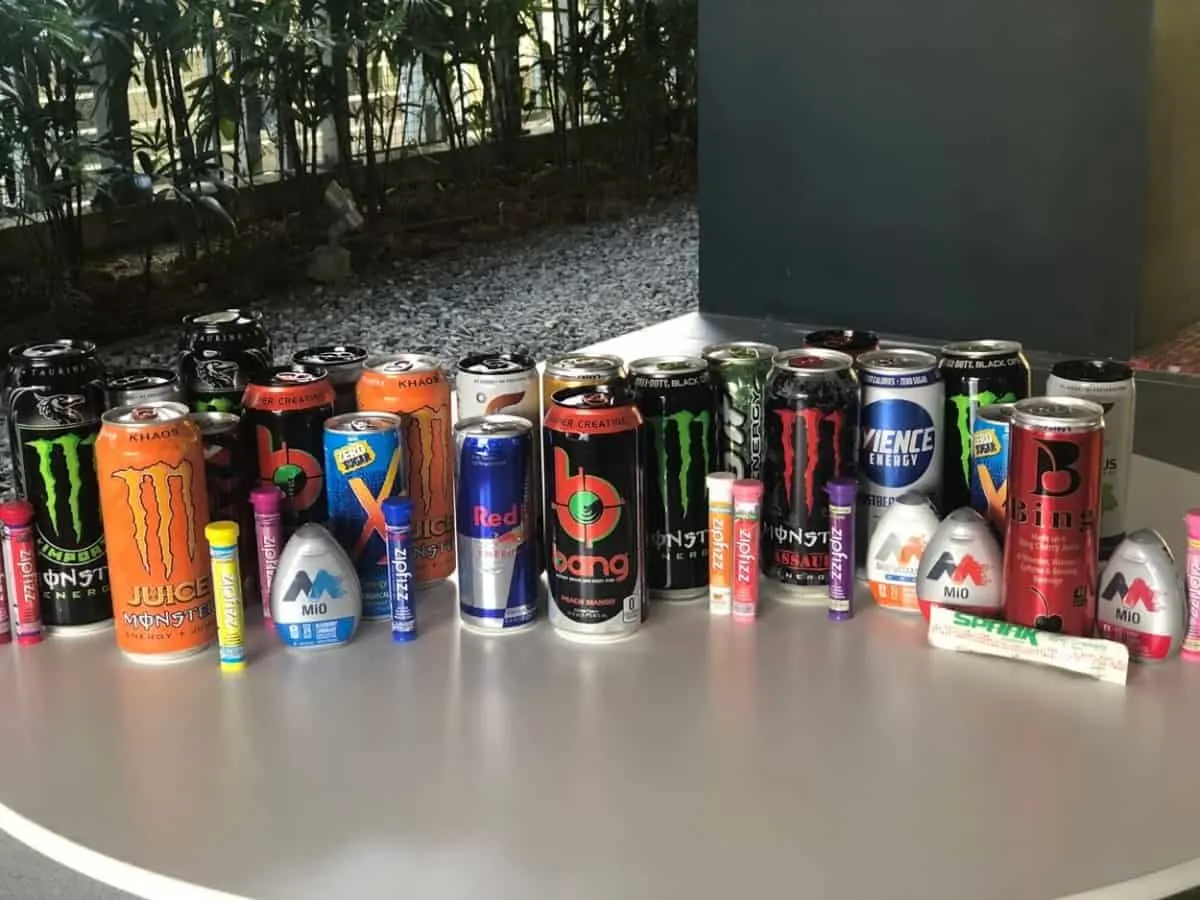assorted energy drink brands