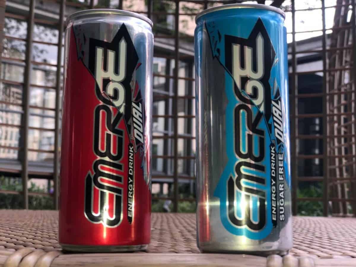 Two cans of Emerge energy drinks