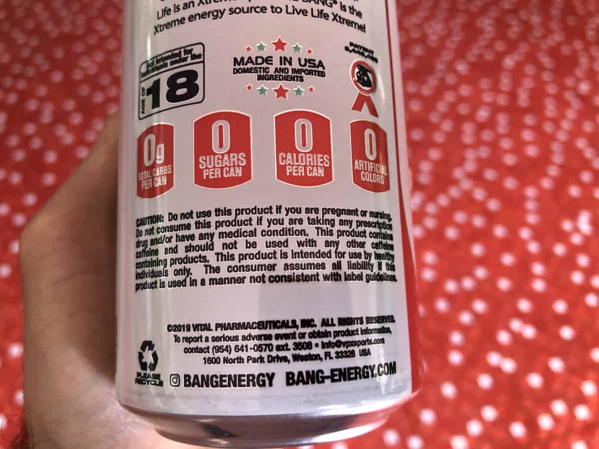 A picture of bang energy drink in a red background.