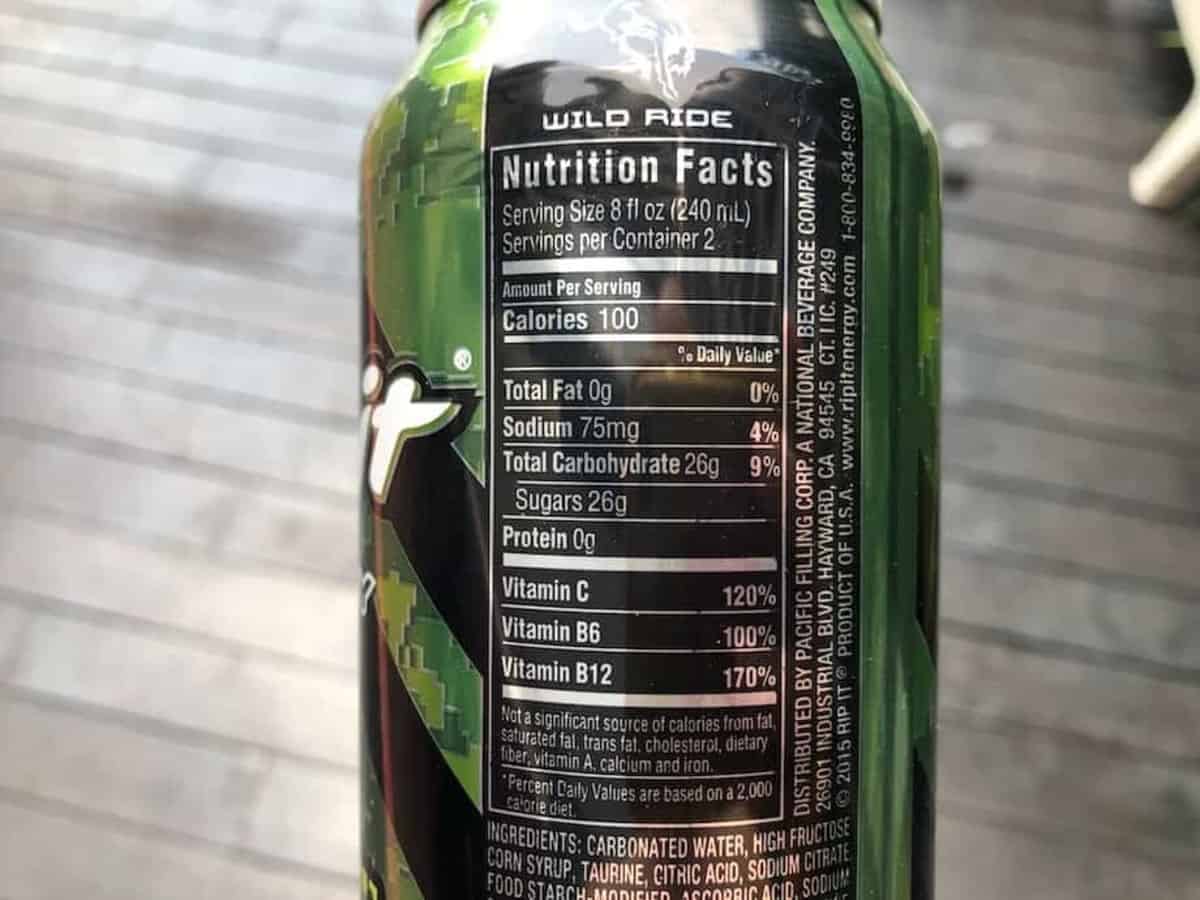 A photo of nutrition label at the back of the can.