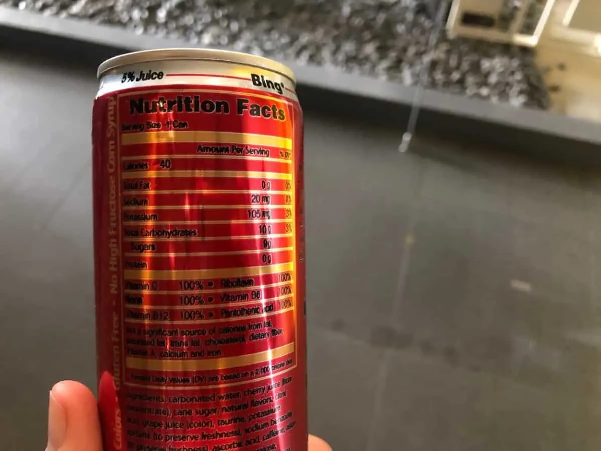 Nutrition facts of Bing energy drink