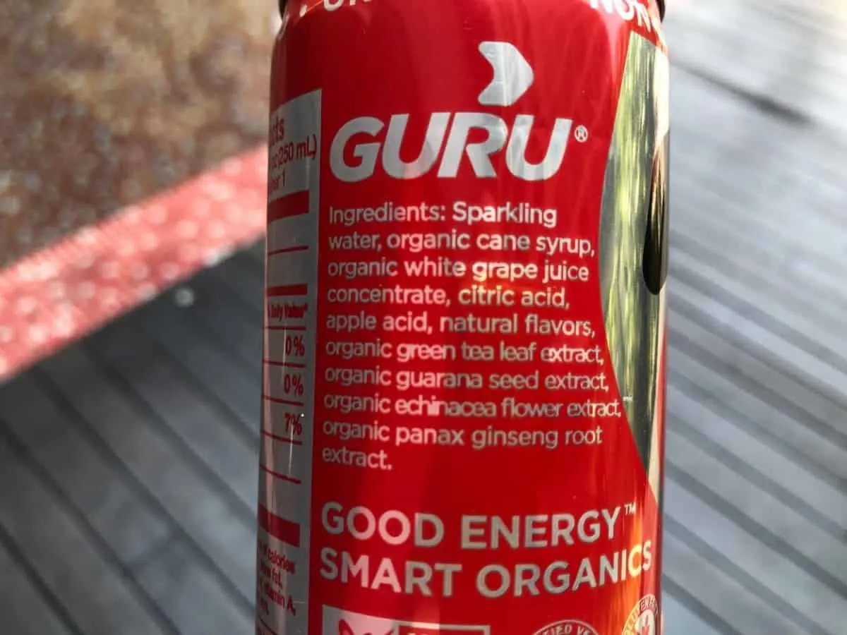 Ingredients of Guru energy drink