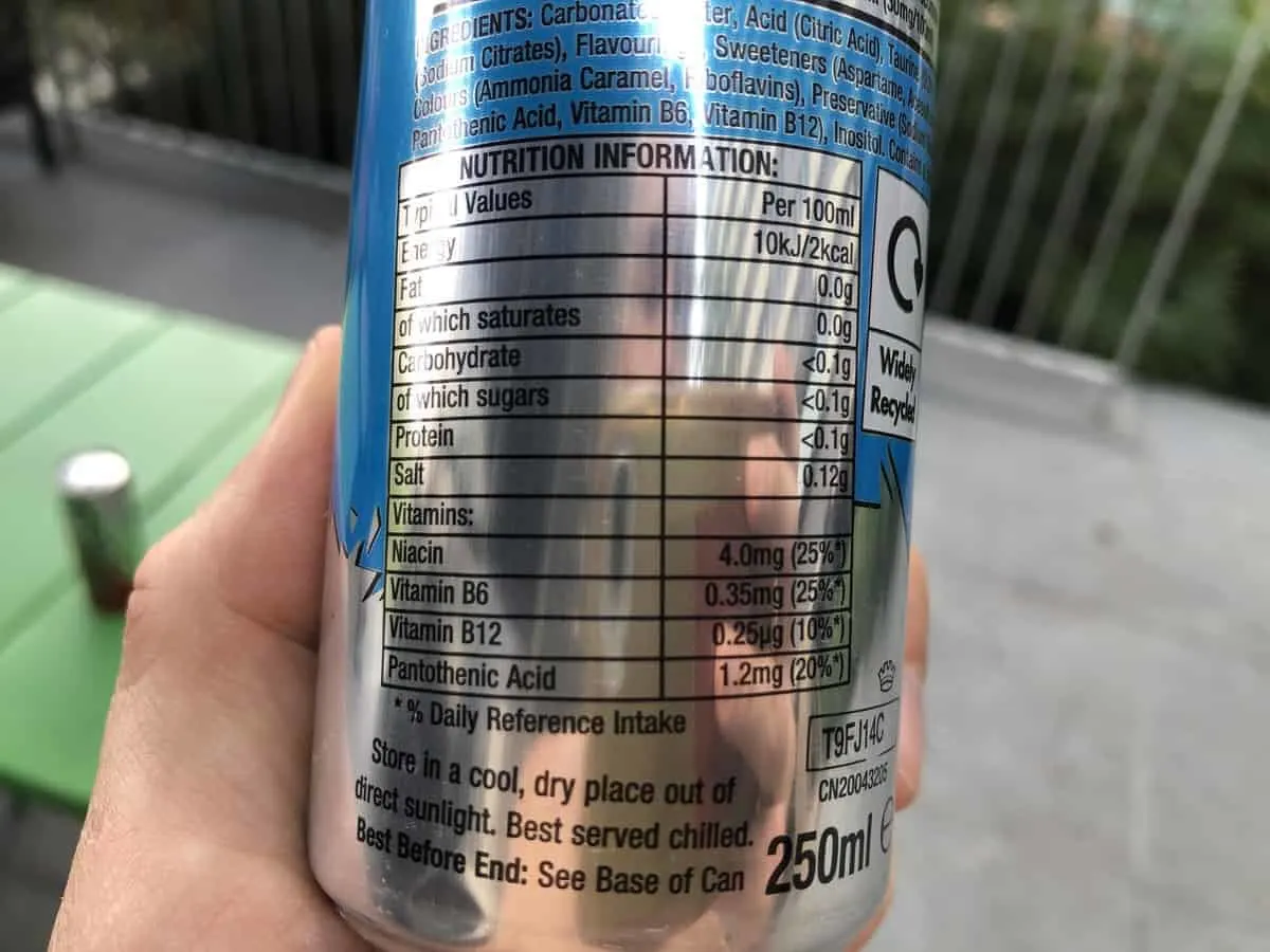 A photo of Nutrition facts at the back of the can.