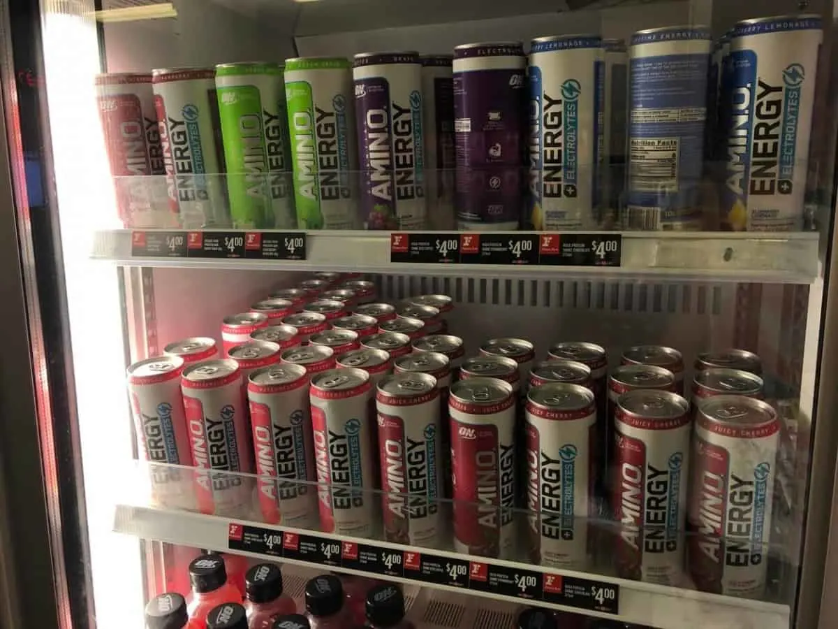 Different flavors of Amino Energy Drink in a ref