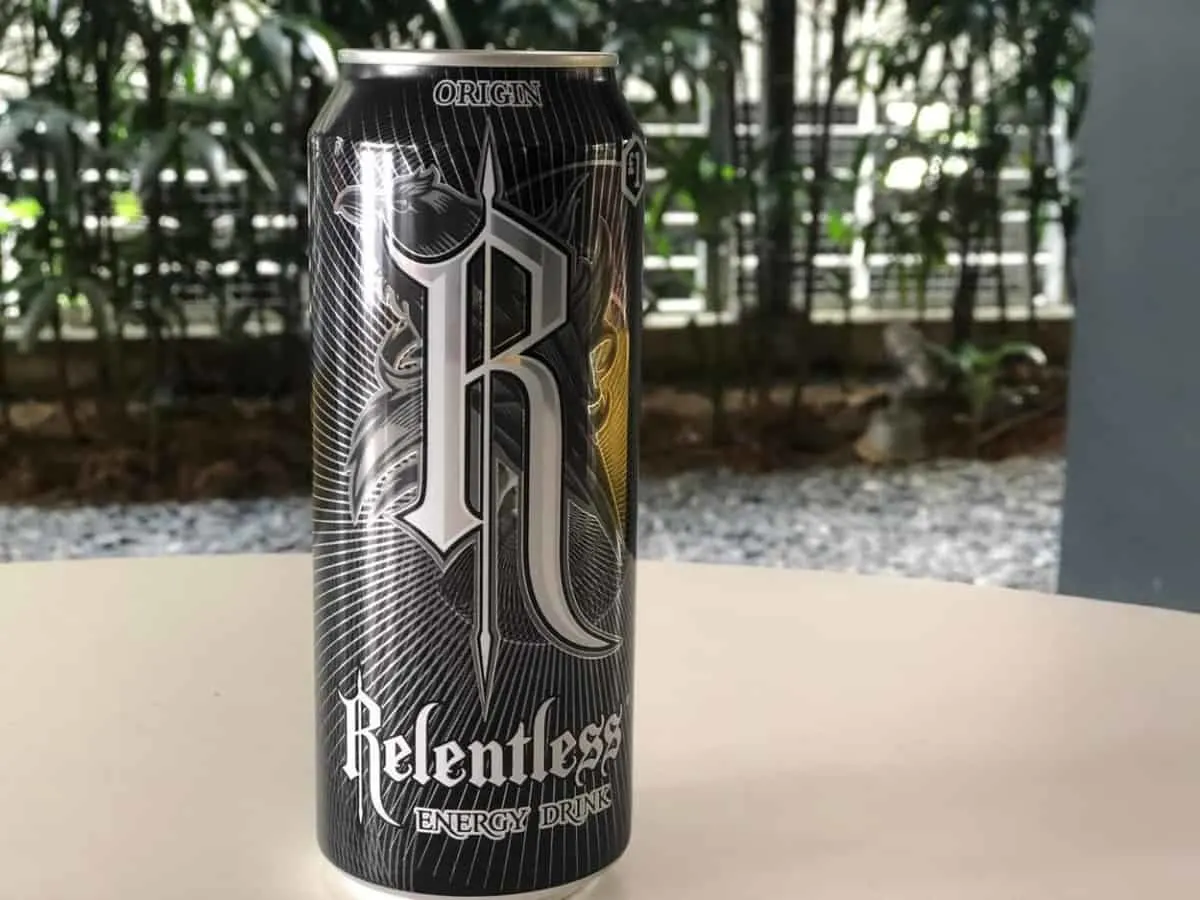 A can of Relenless Energy Drink
