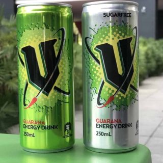 2 V energy drink cans