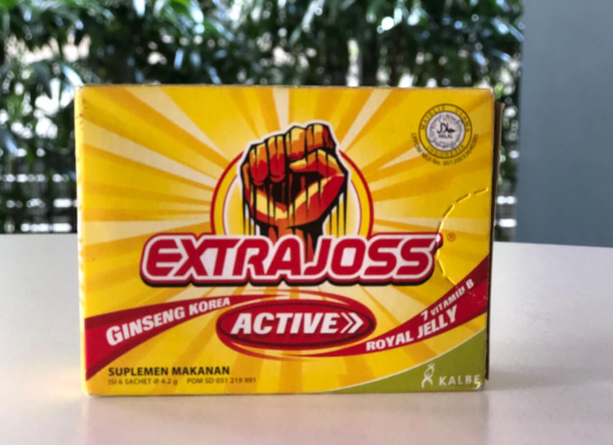A box of Extra Joss Energy drink