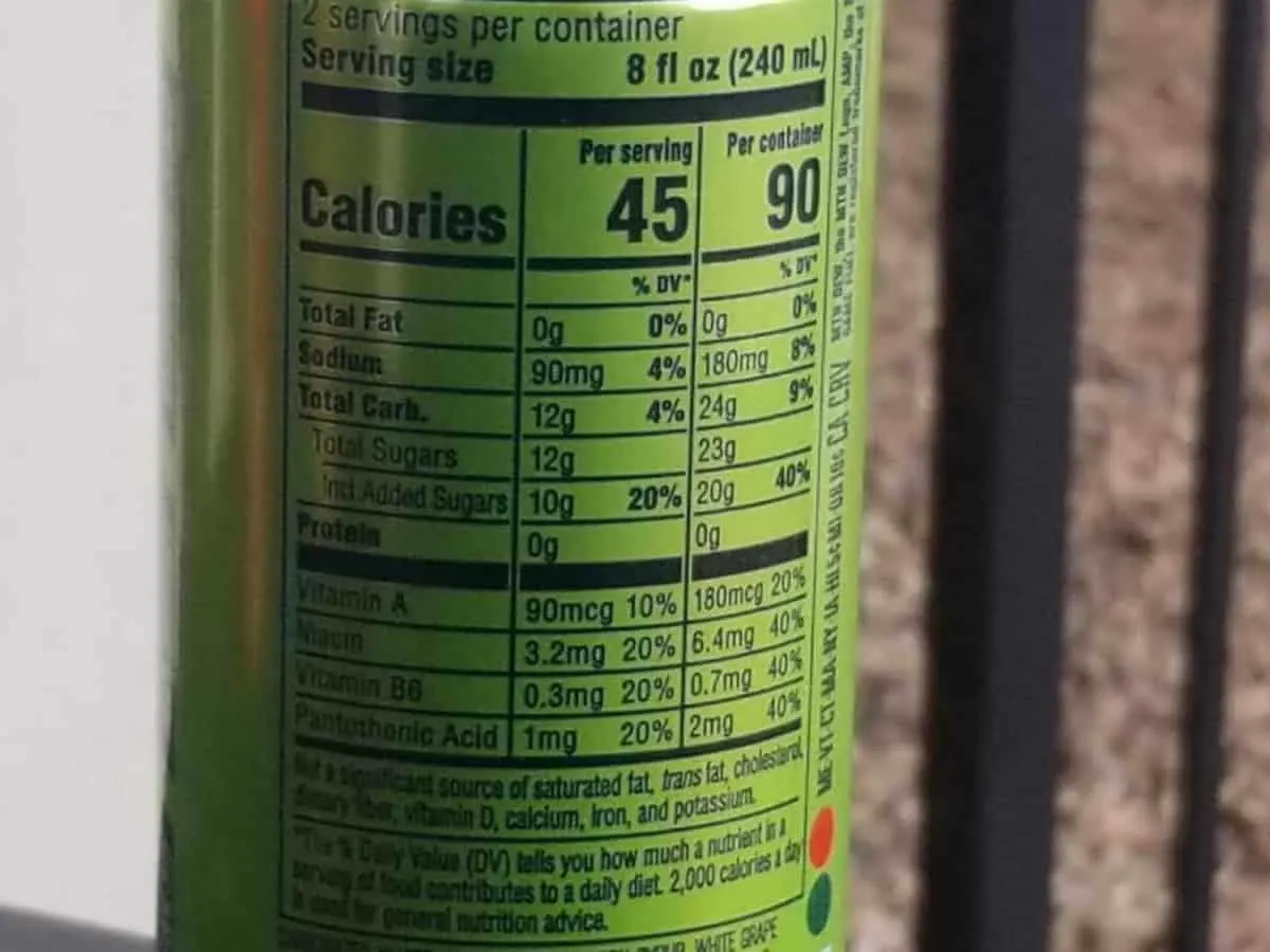 Nutrition facts of Game Fuel