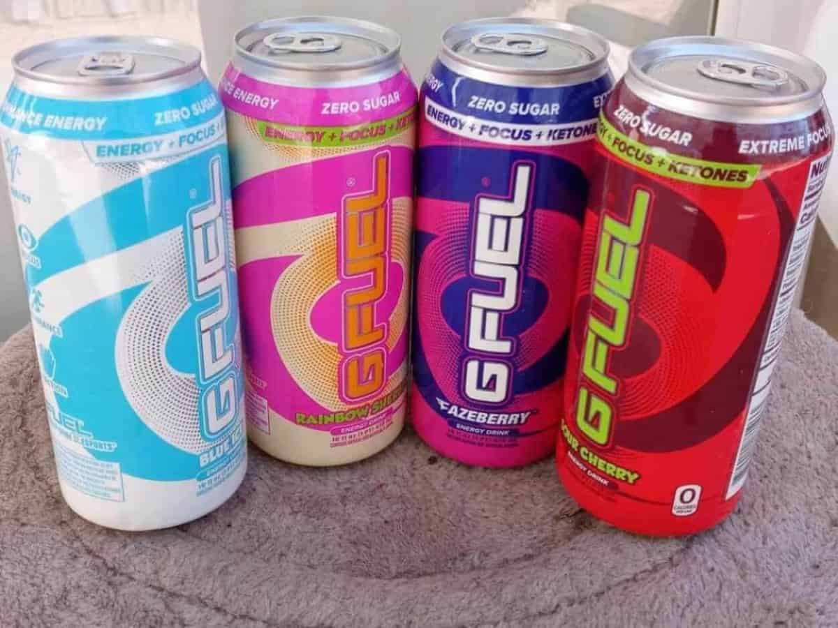 four g fuel cans in different flavors
