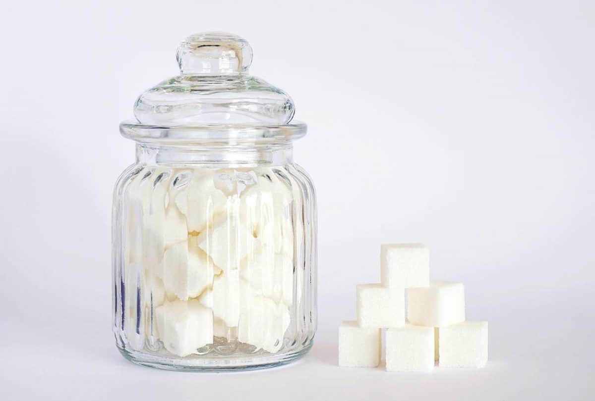 Sugar cubes in a canister.