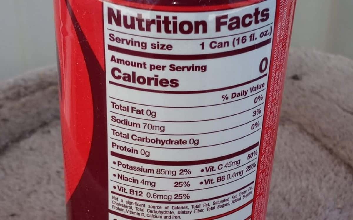 Back label of G Fuel showing Nutrition Facts