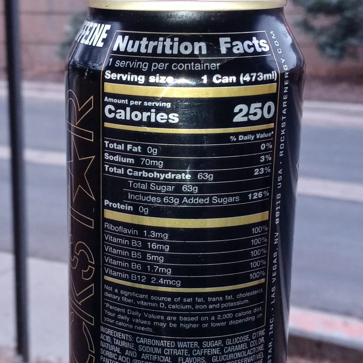 Nutritional label of Rockstar Energy Drink