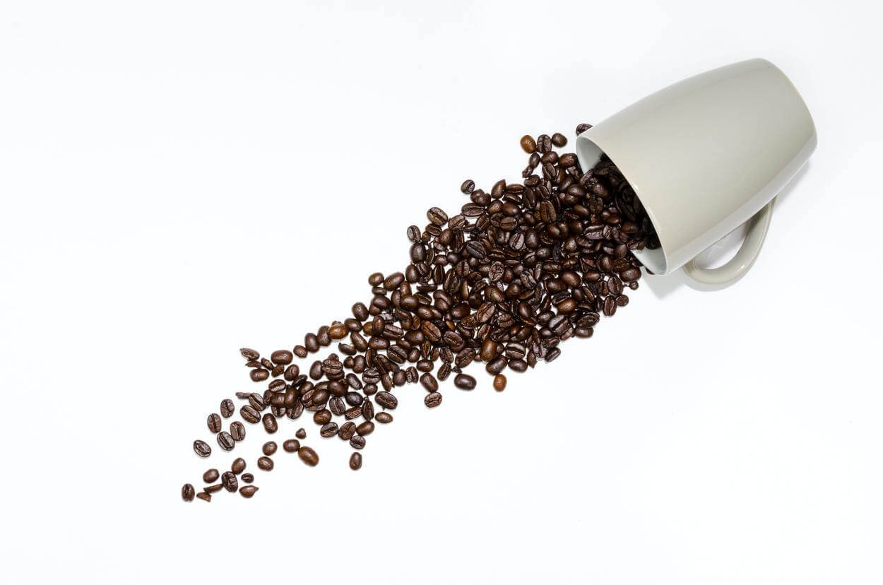 Spilled coffee beans.