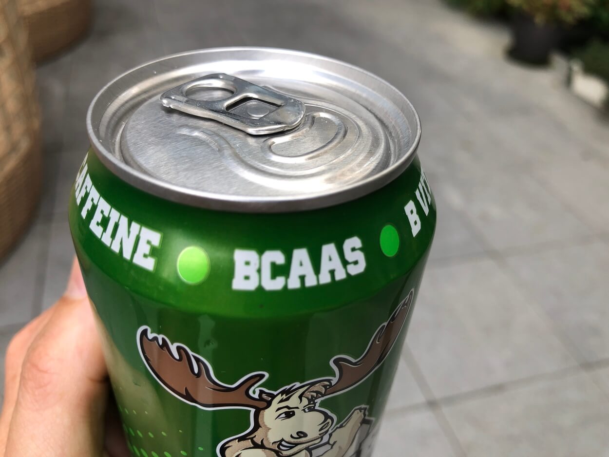 BCAAs label printed at the can of Moose Juice.