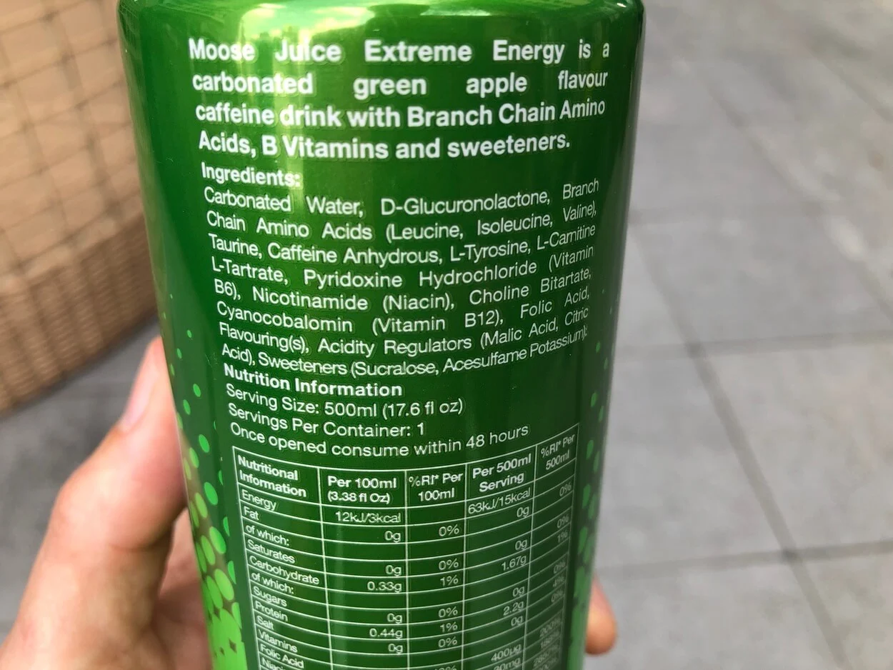 Ingredients of Moose Juice.