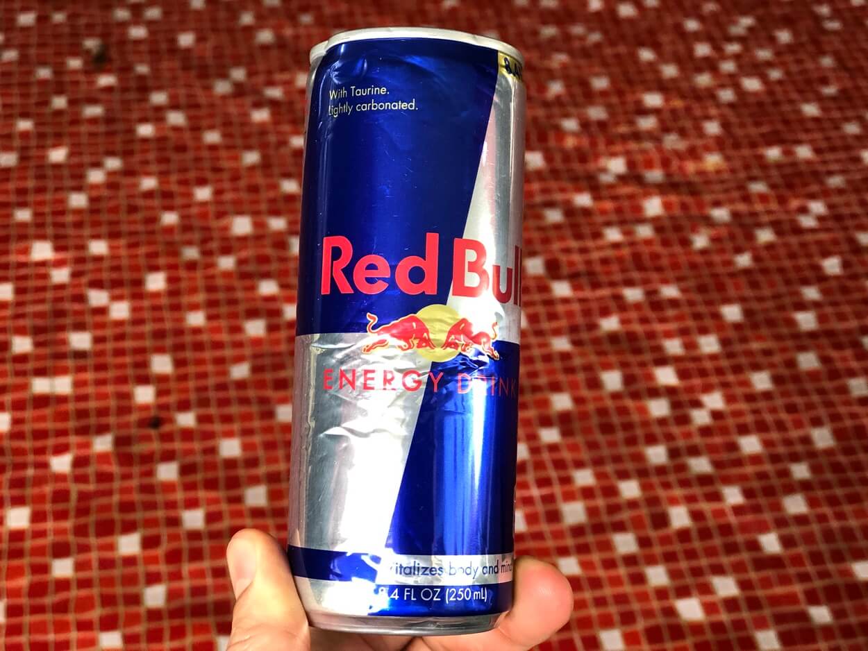 Image shows a can of Red Bull that "gives you wings"