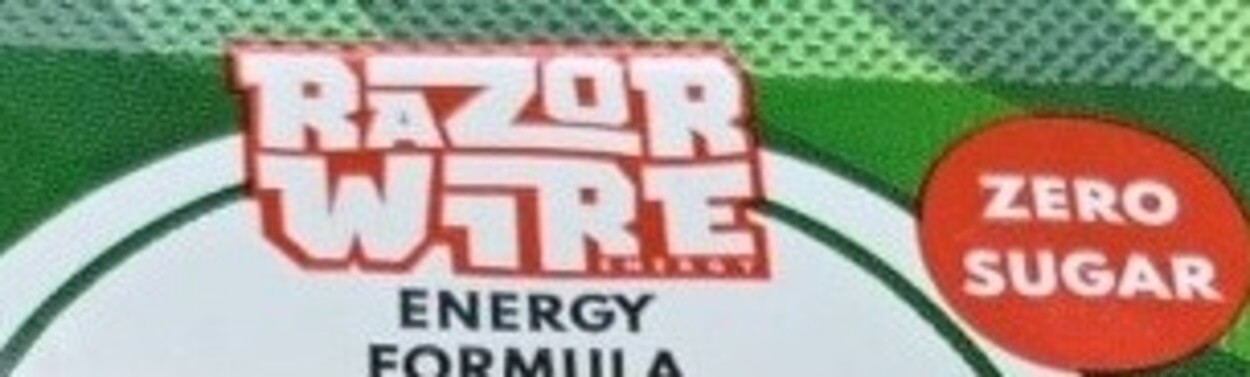 Zero sugar print of Razorwire Energy.