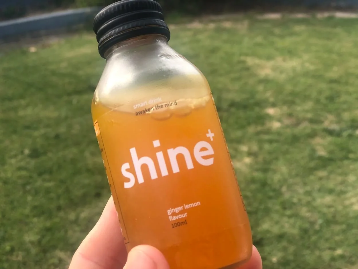 A bottle of chilled Shine Energy